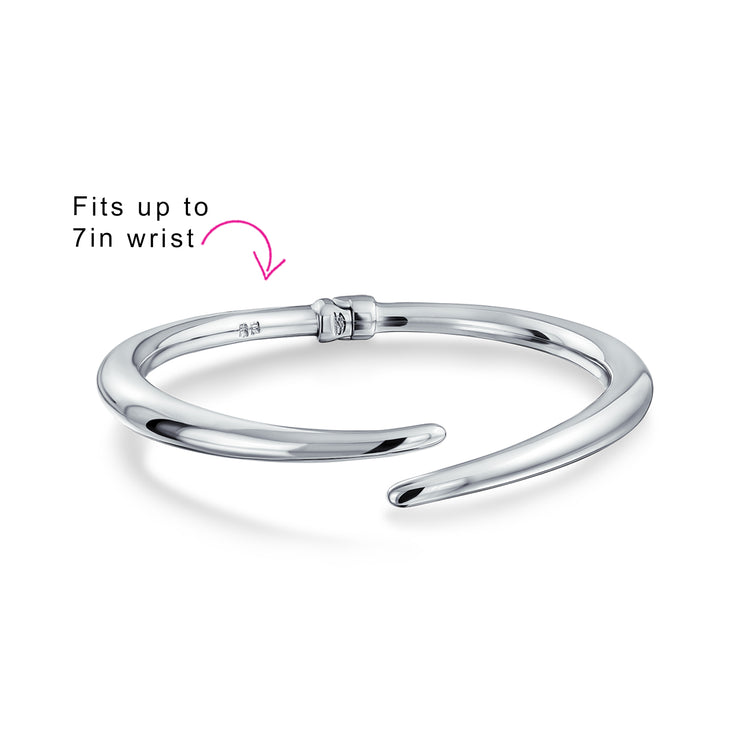 Simple Geometric Bypass Bangle Bracelet in Sterling Silver, Lightweight & Polished