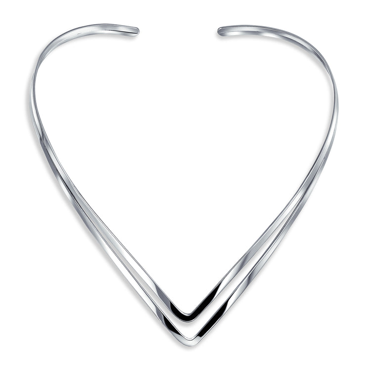 Slider Choker Double V Collar Necklace Flat .925 Silver Sterling