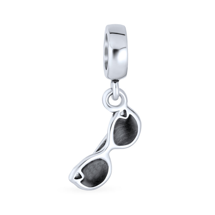 Set of 2 Black Movie Star Sunglasses and Sonoran Desert Cactus Charm Bead Silver
