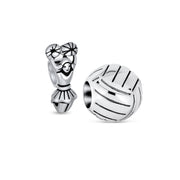 Set of 2 Volleyball and School Spirit Cheerleader Charm Bead Sterling Silver