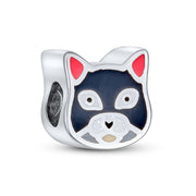 Set of 2 Kitten Black Cat & I Love My Cat Charm Bead Enamel Silver for Bracelet
