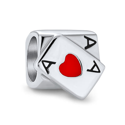 Winner Casino Poker Ace of Hearts Charm Bead Sterling Silver for Bracelet