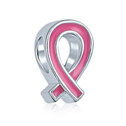 Set of 3 Breast Cancer Survivor Pink Ribbon Glass Spacer Charm Bead Silver Core