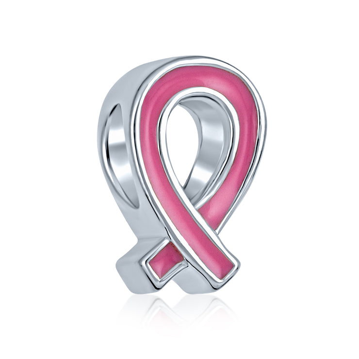Set of 3 Breast Cancer Survivor Pink Ribbon Glass Spacer Charm Bead Silver Core