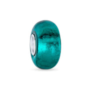 Set of 2 Translucent Solid Teal Blue Green Glass Charm Bead Sterling Silver Core