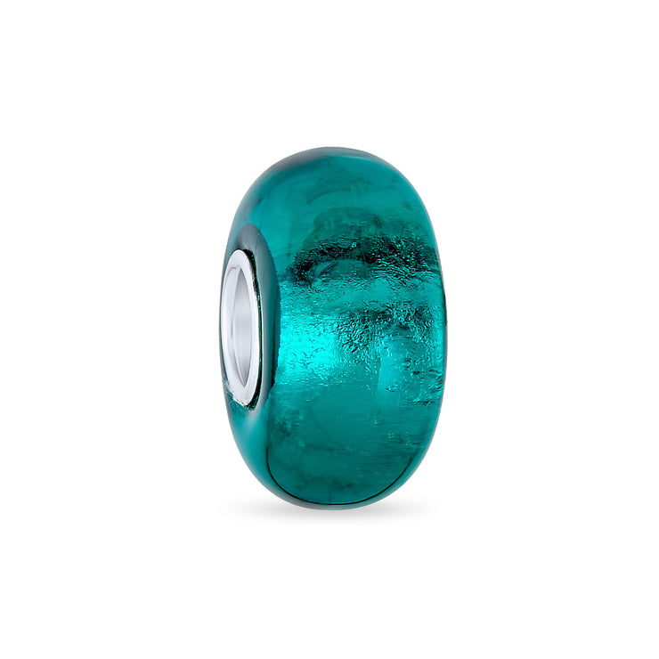 Set of 2 Translucent Solid Teal Blue Green Glass Charm Bead Sterling Silver Core