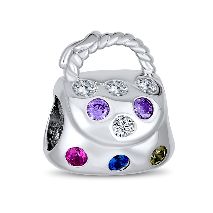 Set of 3 Fashion Multicolor CZ Clutch Purse 2 Solid Pink Spacer Charm Bead