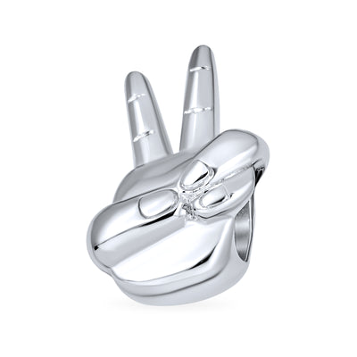 Retro Hippie Peace Sign Charm Bead in Oxidized Sterling Silver for Bracelets