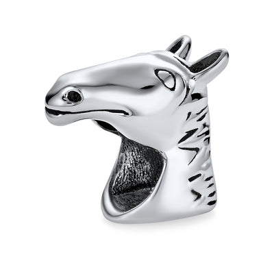 Western Cowgirl Horse Charm Bead in Oxidized Sterling Silver for European Bracelet