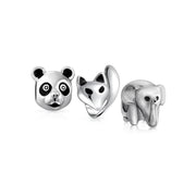 Set of 3 Koala Panda, Elephant, Foxy Lady Animal Fox Charm Bead Sterling Silver