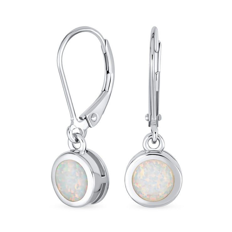 Dangle Gemstone Earrings Sterling Silver Opal Lever Back October Birthstone