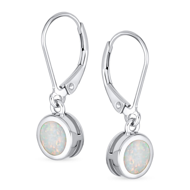 Dangle Gemstone Earrings Sterling Silver Opal Lever Back October Birthstone