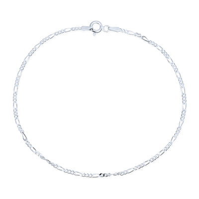 Simple 50 Gauge Sterling Silver Figaro Chain Anklet Ankle Bracelet 9-10 Inch