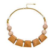 Artisan Beige Beads Wood Boho Fan Bib Collar Statement Necklace Woman