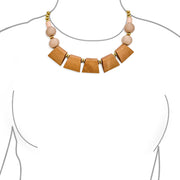 Artisan Beige Beads Wood Boho Fan Bib Collar Statement Necklace Woman