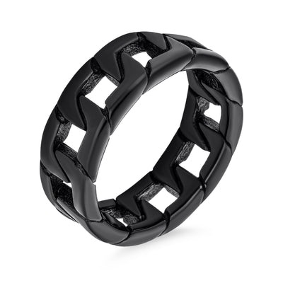 Men's Biker Curb Black Link Chain Ring Band Solid Stainless Steel