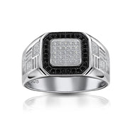 Mens .925 Sterling Silver Halo Square White Black CZ Engagement Ring