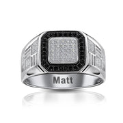 Mens .925 Sterling Silver Halo Square White Black CZ Engagement Ring