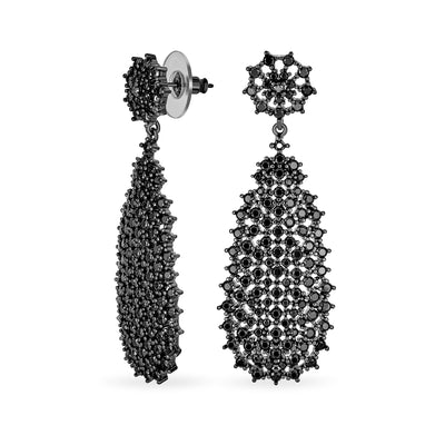 Formal Holiday Black Crystal Dangle Gemstone Earrings for Weddings and Proms