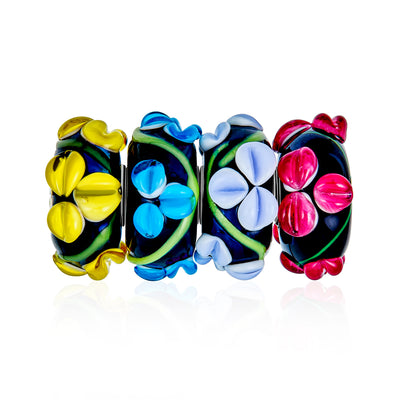 Multi Color 3D Flower Lampwork Murano Glass Bead Charm Bundle Set