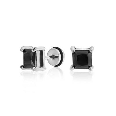 Unisex Black Square 8MM Cubic Zirconia Ear Cuff Cartilage Stud Earrings 316L Steel