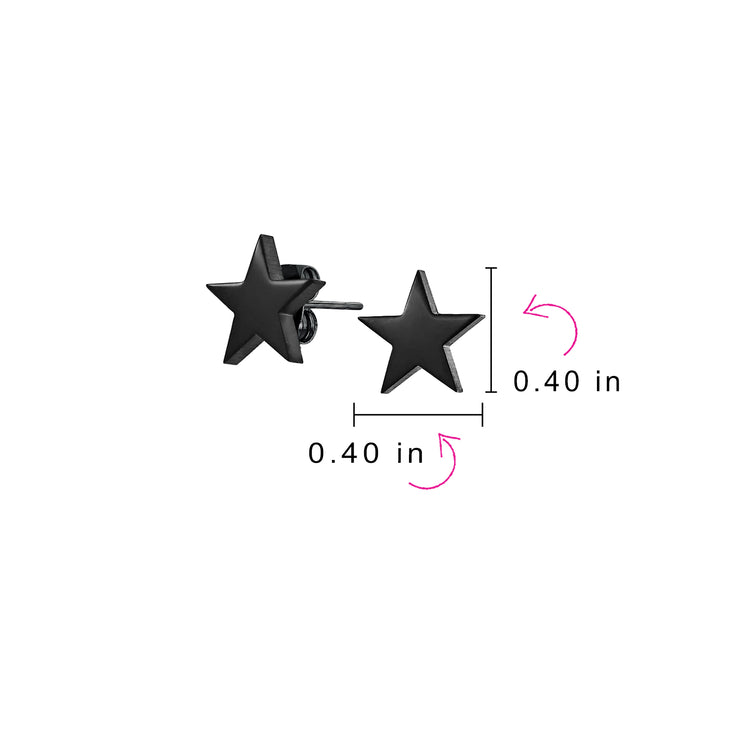 Set of 2 Patriotic Celestial Rock Star Stud Earrings Black Plated Steel 10MM