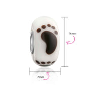 Set of 3 Black White Sand Tiny Feet Footprints Charm Bead Murano Glass Silver