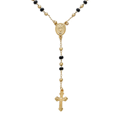 Religious Dainty Virgin Mary Black & Gold Plated Crucifix Rosary Bead Necklace