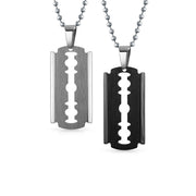 Set of 2 Hip Hop Biker Jewelry Razor Blade Pendant Necklace Black Silver Plated