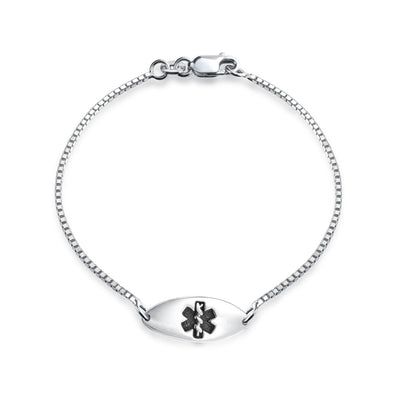 Delicate Thin Oval Medical ID Bracelet in Sterling Silver