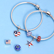 Patriotic Flag Heart Dangle Charm Bead Sterling Silver for European Bracelet