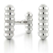Solid Round Bar Rectangle French Style Fixed Backing Cufflinks Silver