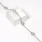 Cubic Zirconia By The Inch Bezel Set Chain Bracelet Sterling Silver