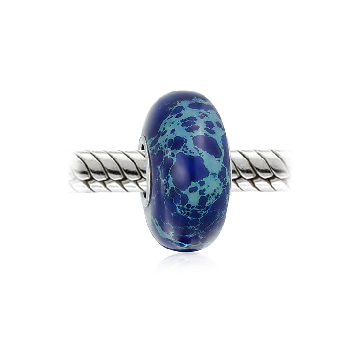 Natural Blue Jasper Gemstone Round Spacer Bead Charm Sterling Silver