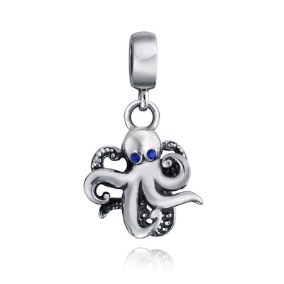 Squid Scuba Diver Octopus Dangle Charm Bead Sterling Silver for European Bracelet