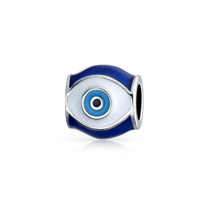 Blue Enamel Evil Eye Charm Bead Amulet for Good Luck Sterling Silver Bracelet