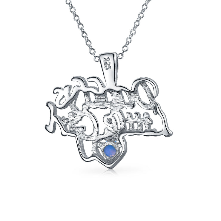 Daddys Little WORD Blue Created Opal Pendant Necklace Sterling Silver