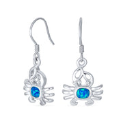 Tropical Blue Opal Dangle Gemstone Earrings Sterling Silver Crab Design