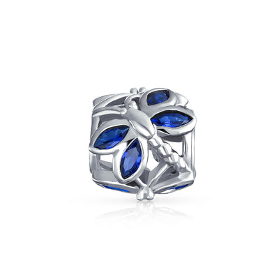 Blue CZ Butterfly Bead Charm Blue Imitation Sapphire Sterling Silver