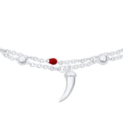 Tooth Horn Red Bead Chili Pepper Anklet Ankle Bracelet .925 Silver