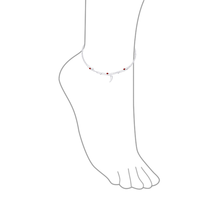 Tooth Horn Red Bead Chili Pepper Anklet Ankle Bracelet .925 Silver