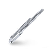 Boho CZ Pave Double Sideway Bar Two Finger Ring .925 Sterling Silver