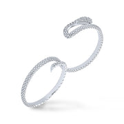 Boho Fashion CZ Pave Serpent Snake Two Finger Ring .925 Sterling Silver