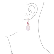 Pink Rose Quartz Teardrop Bead Accent Drop Earrings Rose Gold Plated