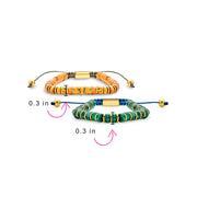 Set of Two Orange Agate and Green Malachite Strand Bracelet Gold Plated Spacers