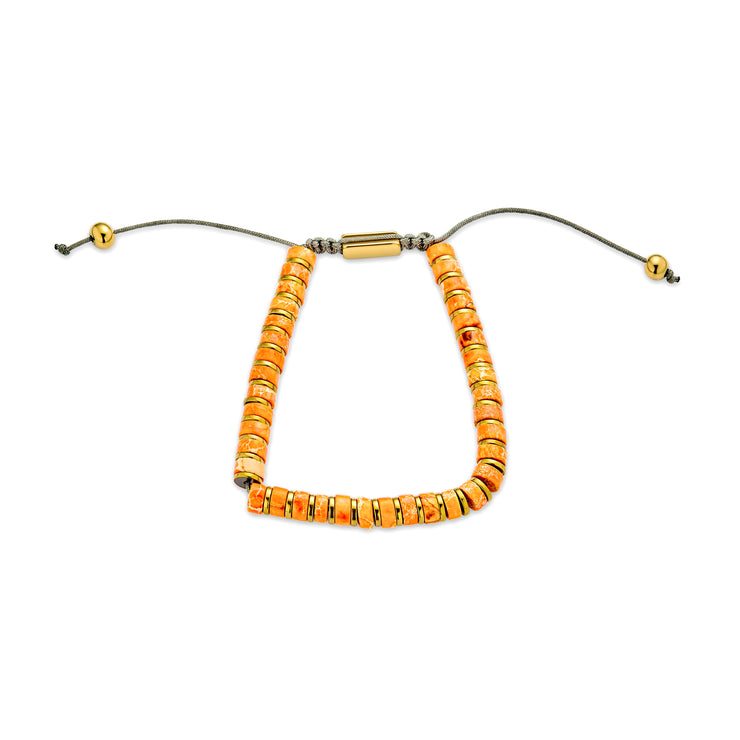 Set of Two Orange Agate and Green Malachite Strand Bracelet Gold Plated Spacers