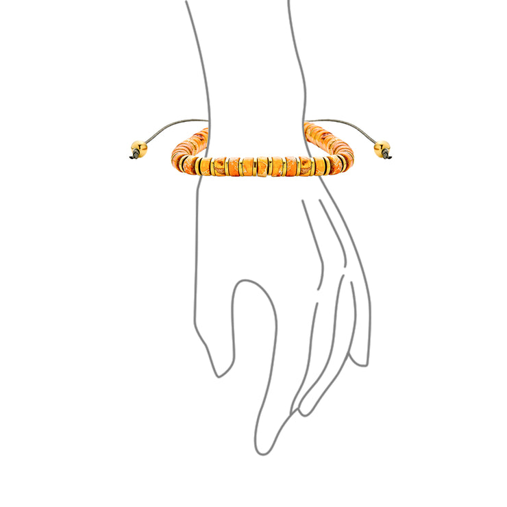 Set of Two Orange Agate and Green Malachite Strand Bracelet Gold Plated Spacers