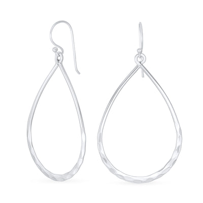 Boho Pear Shaped Lightweight Hoop Huggie Earrings Sterling Silver 2 Inch