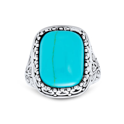 Boho Western Rectangle Turquoise Statement Ring .925 Sterling Silver