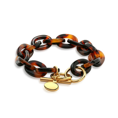 Brown Golden Tortoise Shell Chain Bracelet Gold Plated Stainless Steel